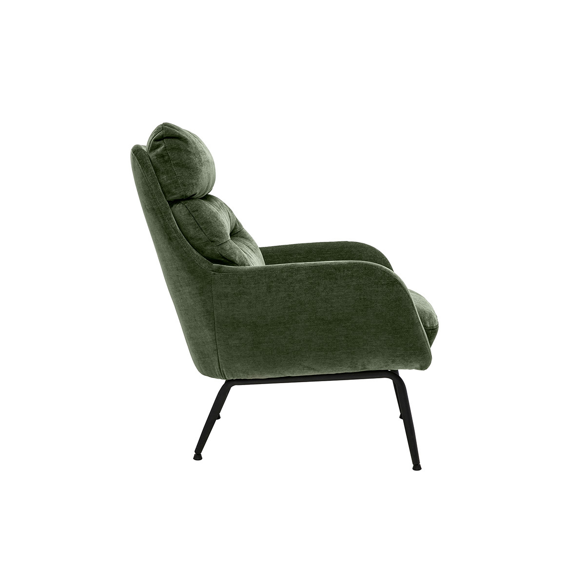 Fauteuil en tissu effet velours vert kaki et métal noir BENI kaki, MILIBOO