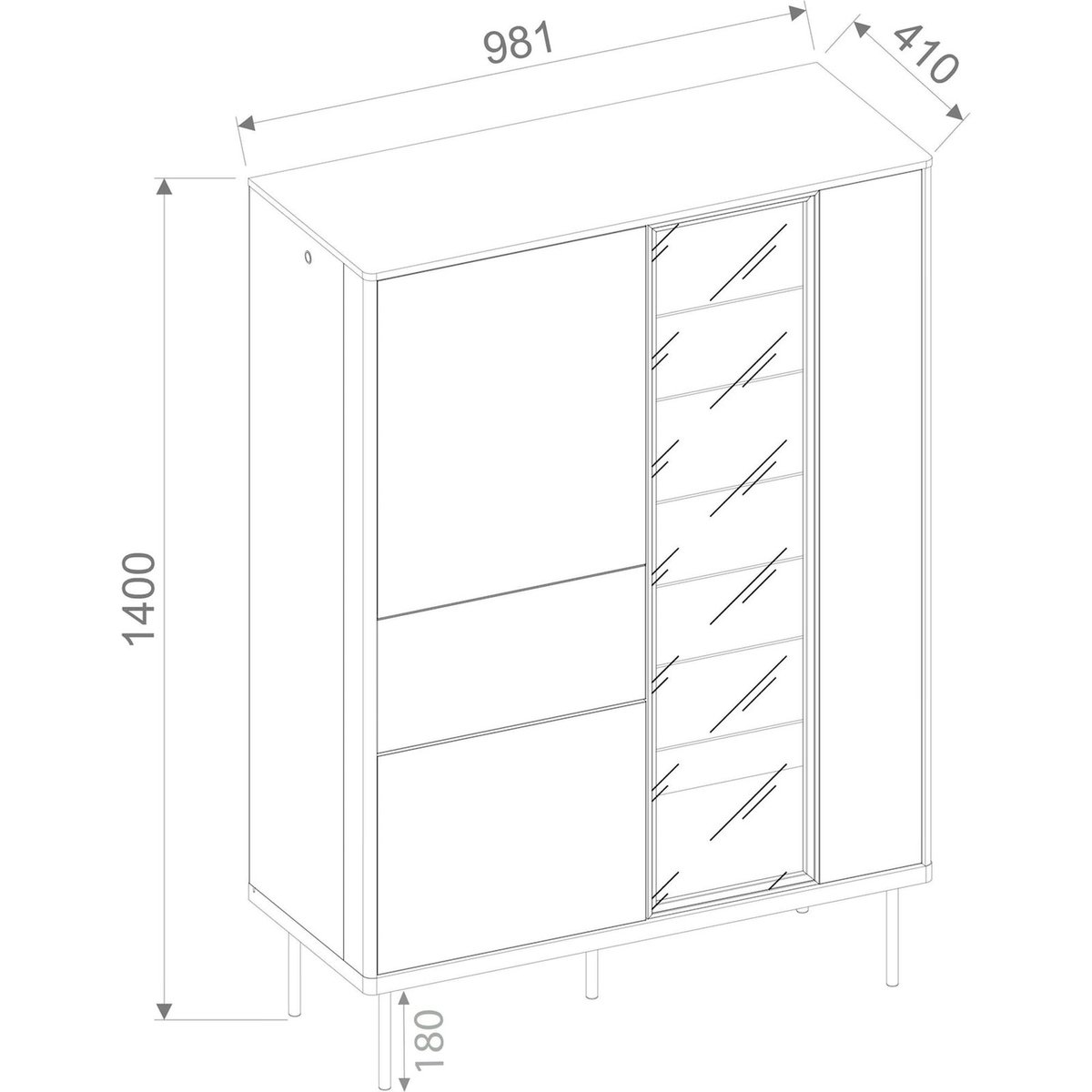 Vitrine haute EPIRO avec éclairage LED beige grisé et chêne foncé, RECOLLECTION