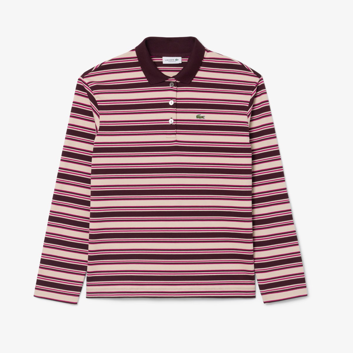 Polo manches longues rayures oversize marron-st7, LACOSTE