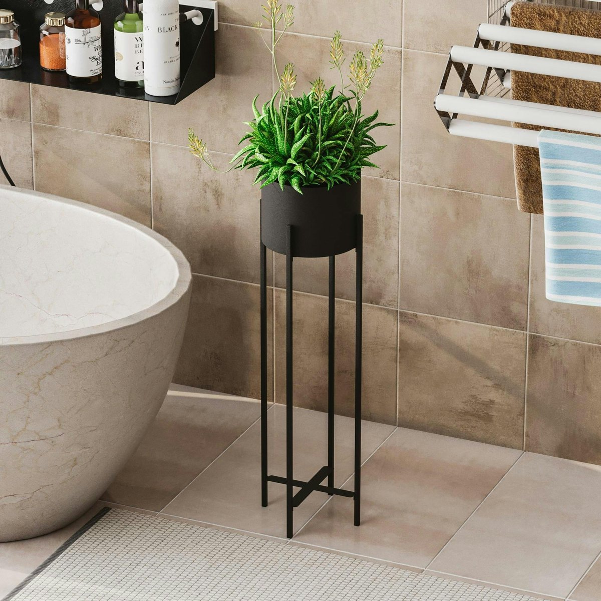 Cache-pot sur pied en métal noir – style moderne, 78 cm noir, PIER IMPORT