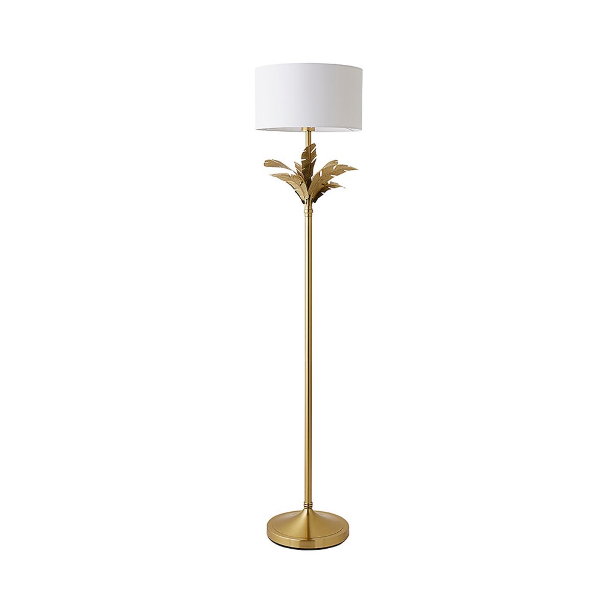 Chrissy Gold Palm Leaf Floor Lamp with Fabric Drum Shade white, SO'HOME