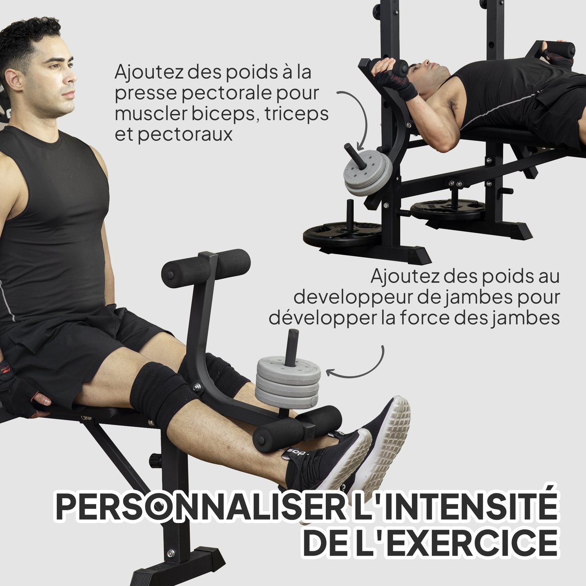 Banc de musculation noir, HOMCOM