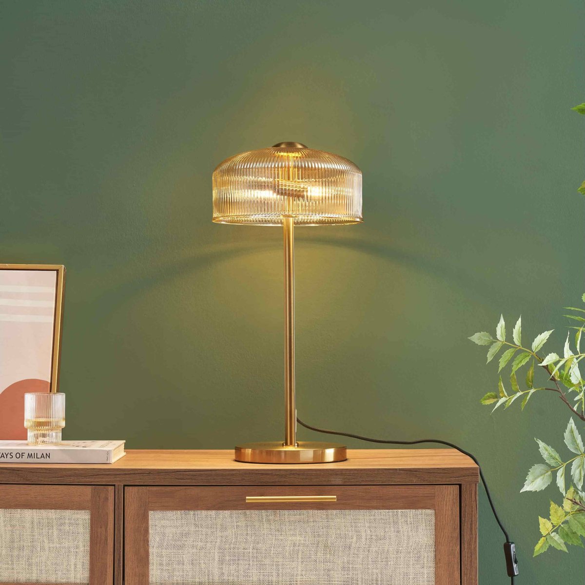 Lampe de table vintage raffinée - AURÉLINE ambré et laiton, KOSILUM