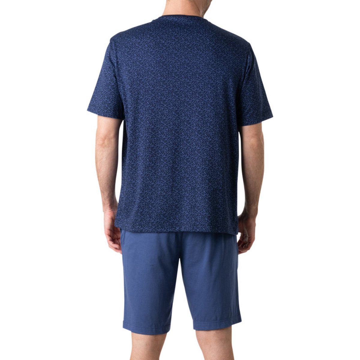 Pyjama court en coton bleu marine à minis motifs avec un col rond marine, EMINENCE