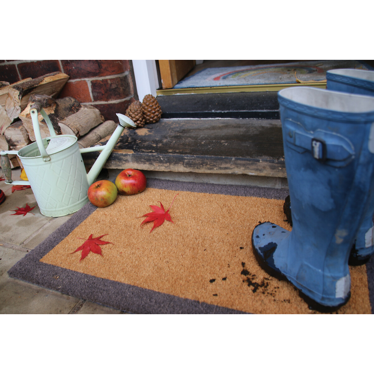 Eco 100% Natural Border Print Doormat natural/blue, MY MAT COIR