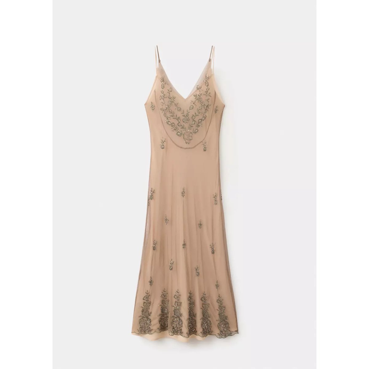 Robe en mousseline à strass nude, MANGO