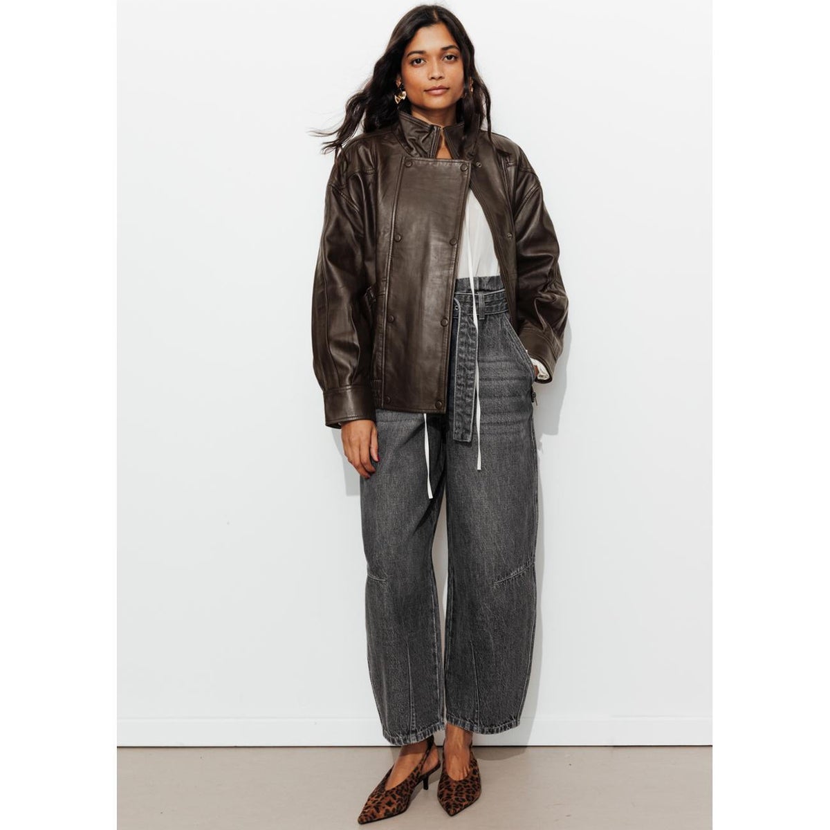 Blouson oversize 100% cuir marron, PROMOD