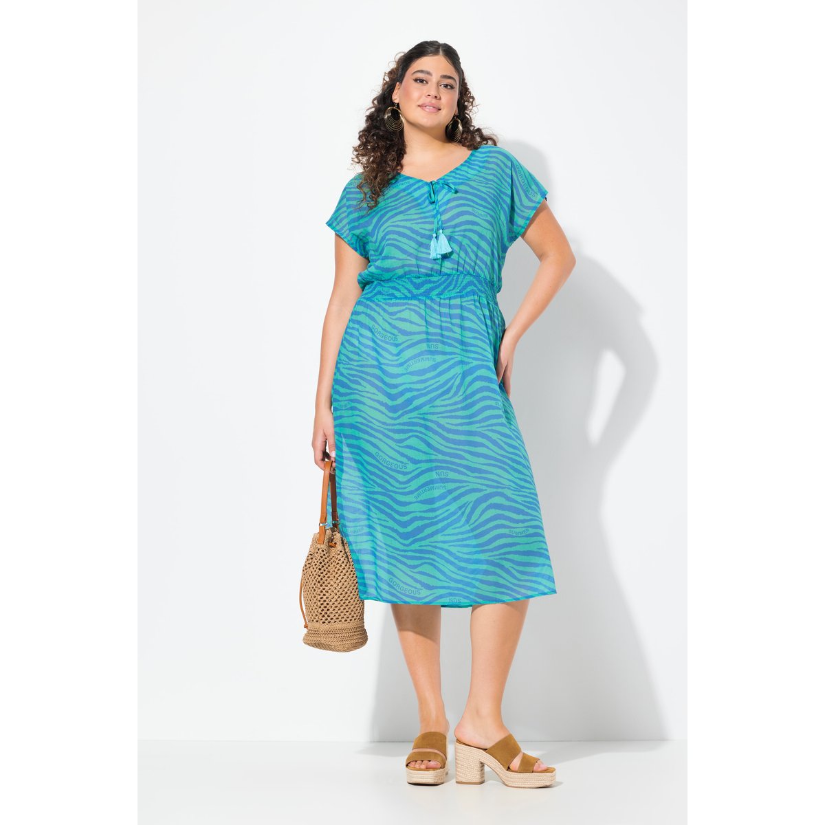 Robe midi sans manches. Imprimé aqua foncé, ULLA POPKEN