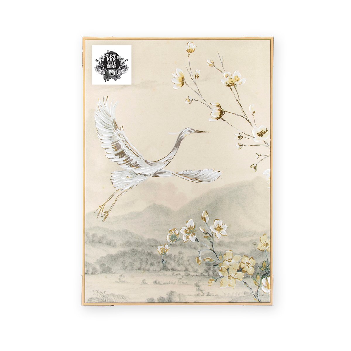 Toile encadrée Grue sauvage beige, doré, ART FOR THE HOME