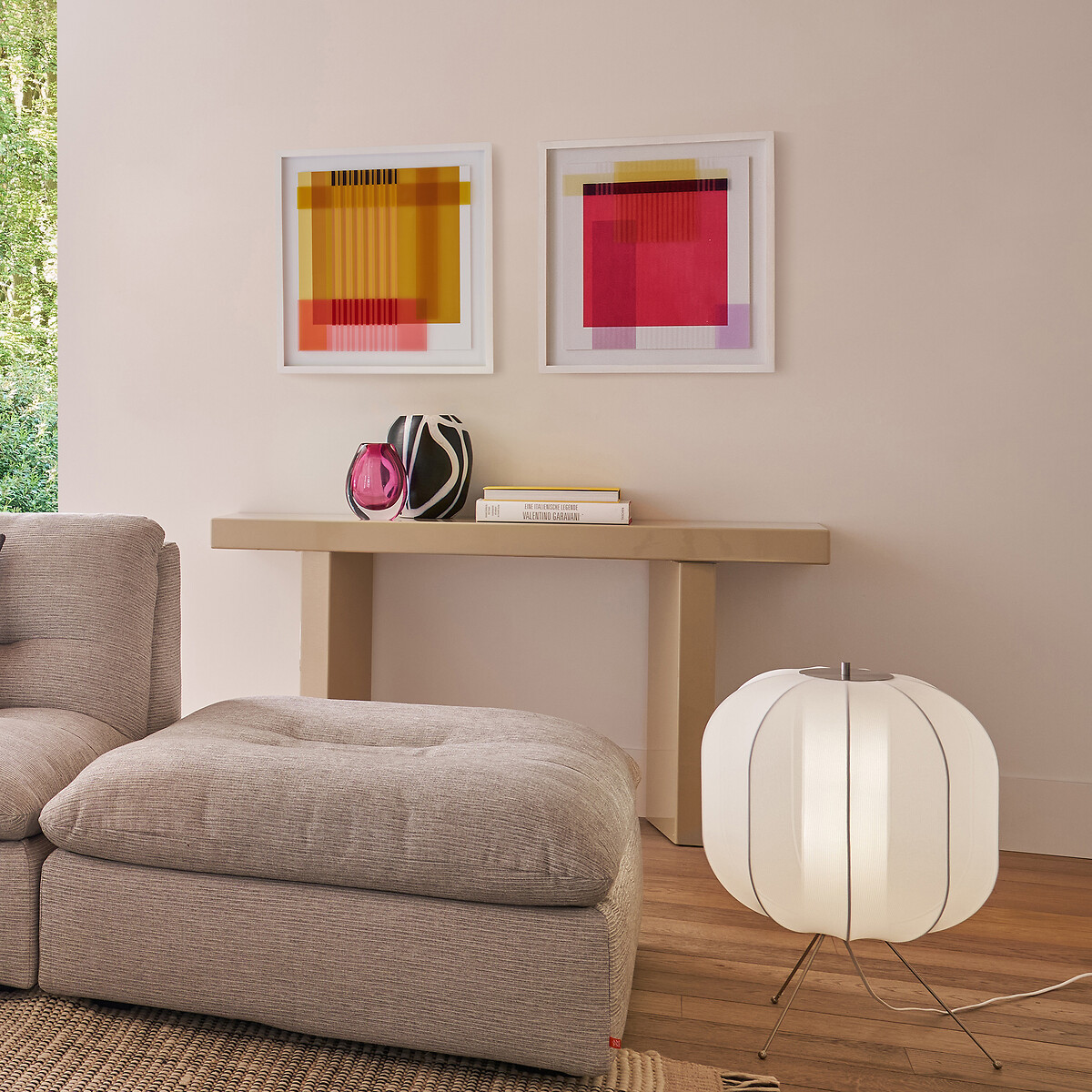 Lampe de sol, lampion en maille, Satchi blanc, AM.PM