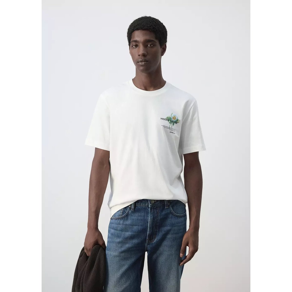 T-shirt 100 % coton imprimé blanc, MANGO MAN