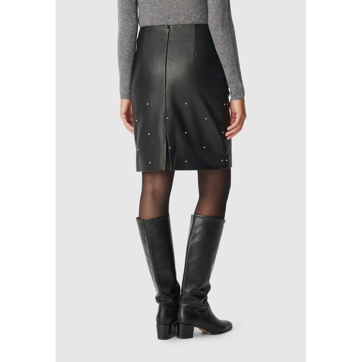 Jupe cuir décor clous forme crayon noir, IKKS