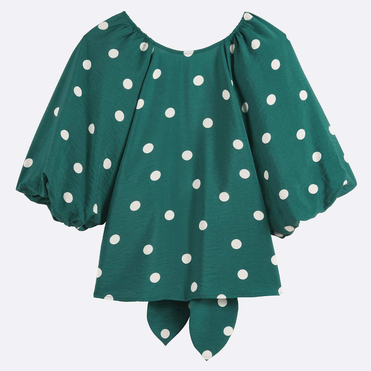 Blouse col rond manches bouffantes à pois imprimé pois fond vert, LA REDOUTE COLLECTIONS