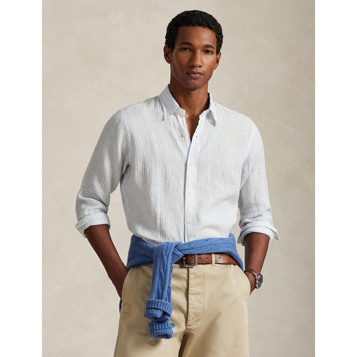 Linen Shirt white/blue, POLO RALPH LAUREN