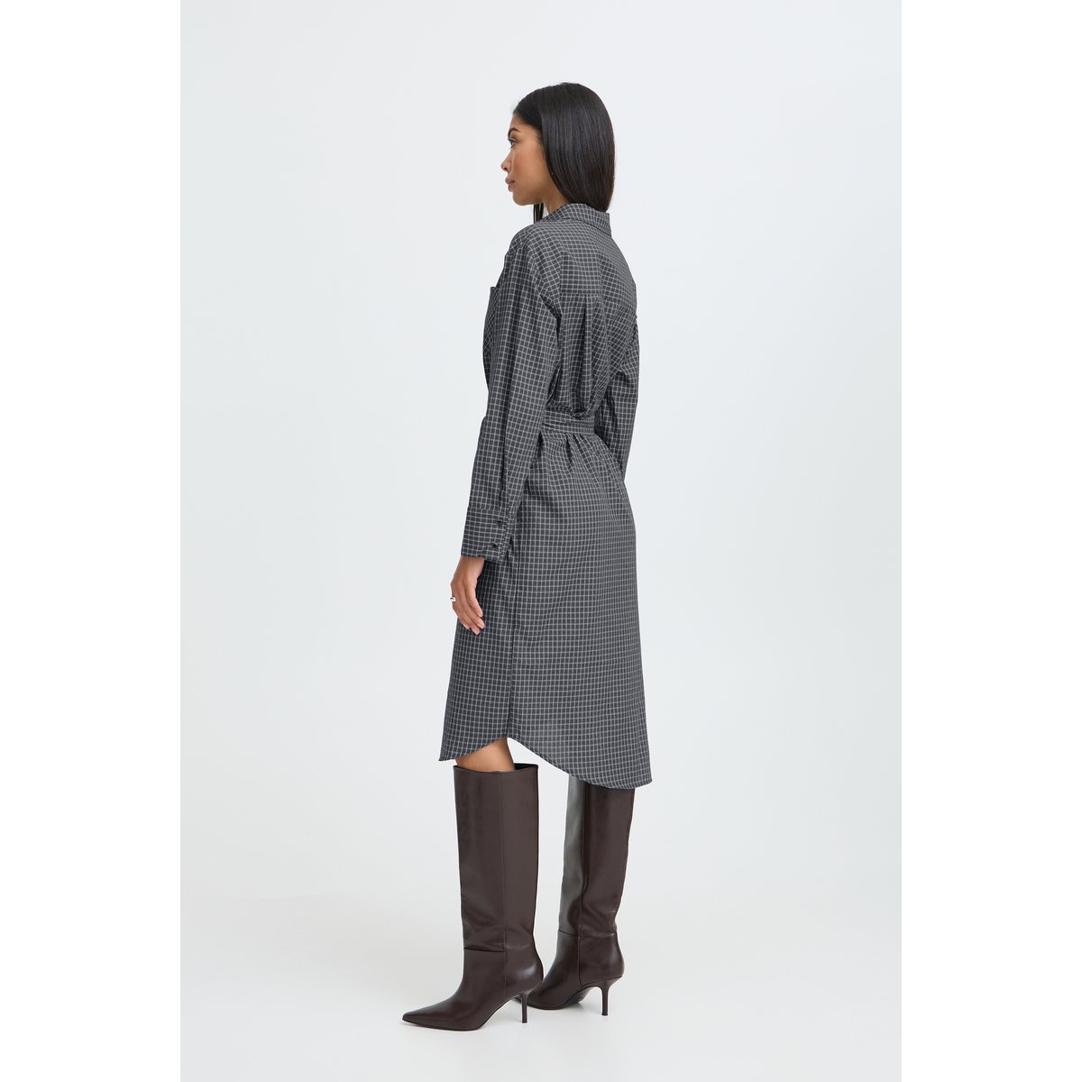 Robe chemise doupe droite, manches longues gris asphalt, B.YOUNG