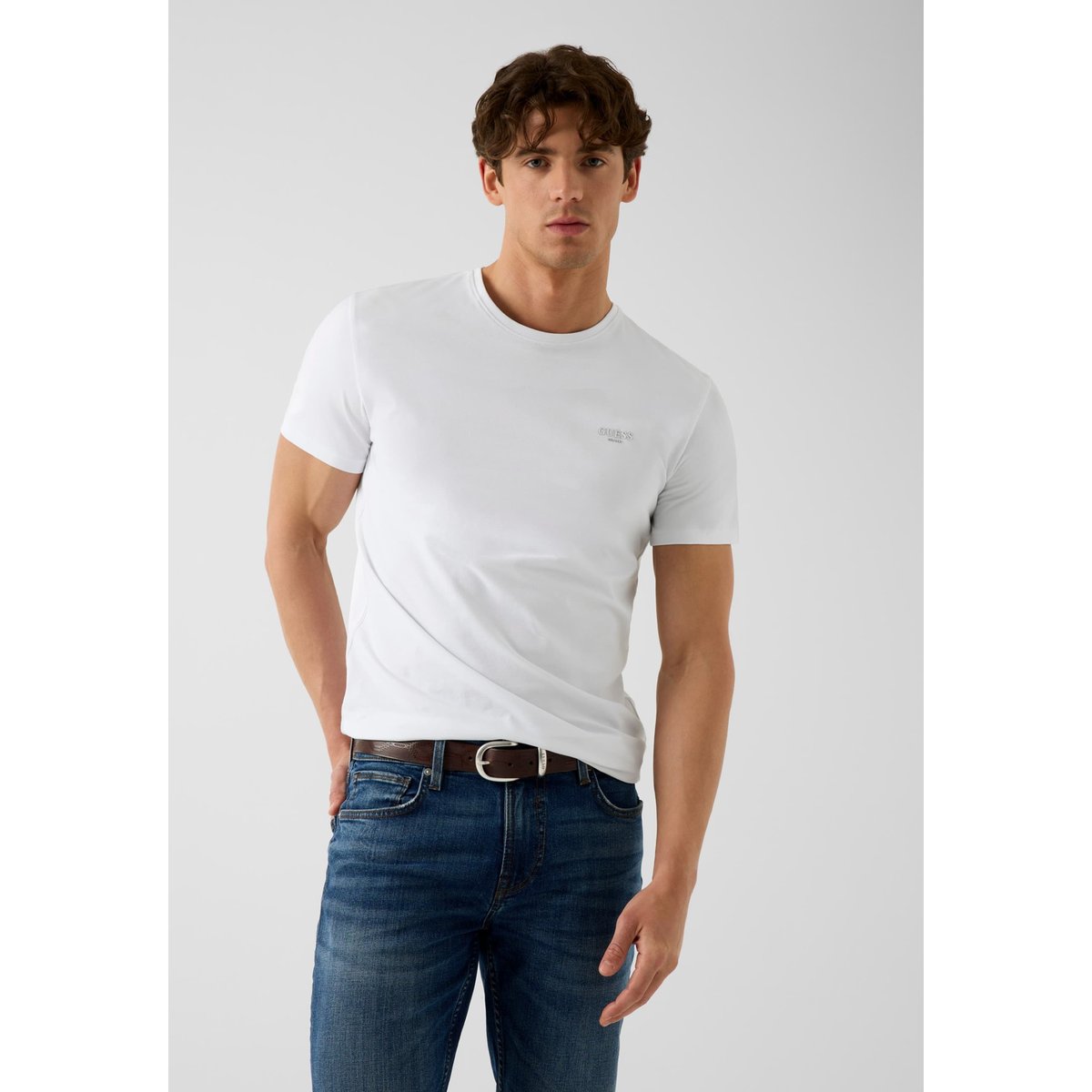 T-Shirt En Mélange De Coton blanc, GUESS