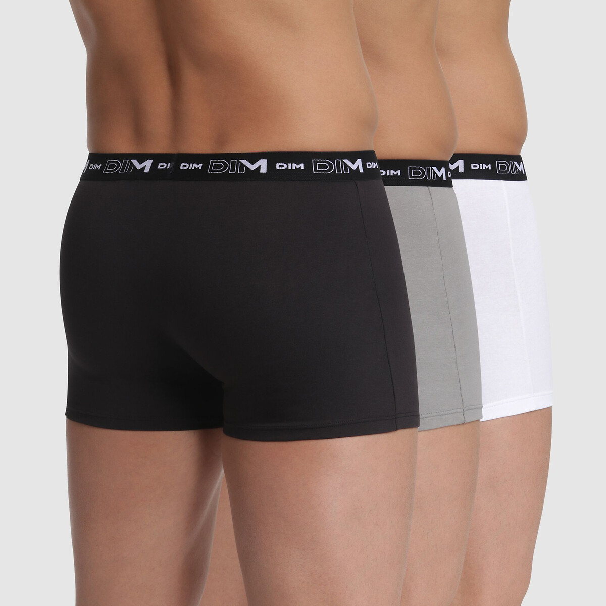 Confezione da 3 boxer in cotone elasticizzato bianco + grigio + nero, DIM