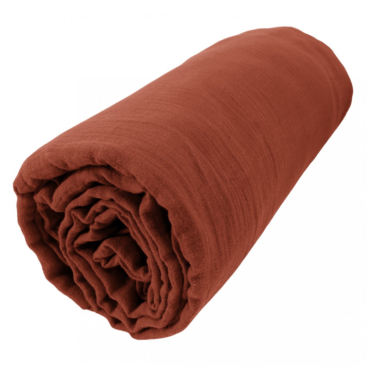 Drap housse gaze de coton 140 x 190 cm Gaia camel bleu marine, EDEN