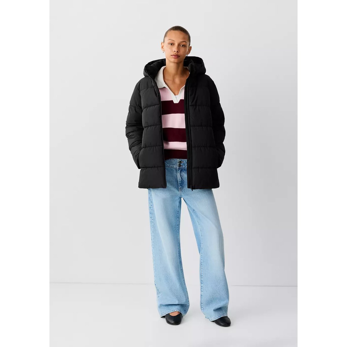 Anorak matelassé à capuche noir, MANGO TEEN