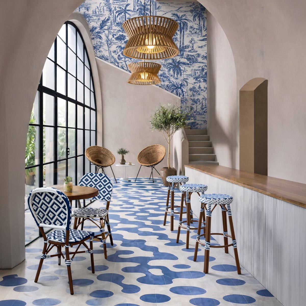 Lot de 2 chaises de table effet rotin naturel, SCALA bleu, NOW'S HOME