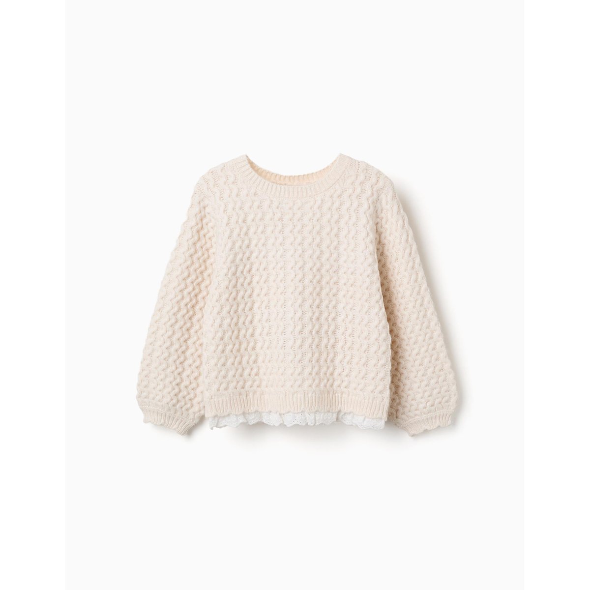 Pull en maille épaisse avec broderie anglaise beige clair, ZIPPY