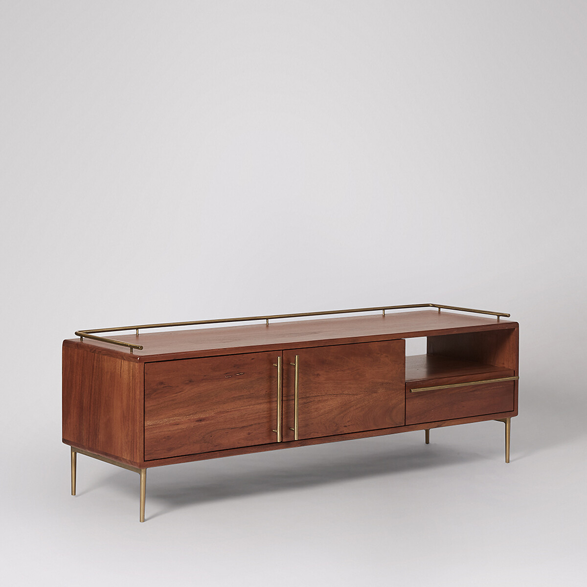 Connaught Acacia Wood 2 Door 1 Drawer Media Unit dark acacia wood, SWOON
