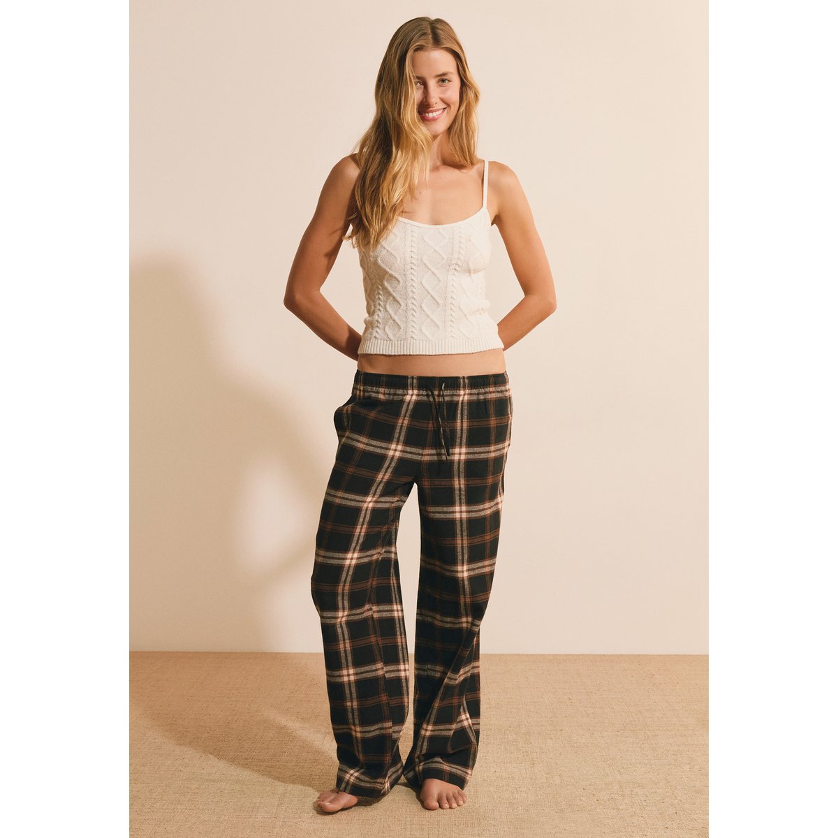 Pantalon de pyjama à carreaux en coton BELINAY anthracite, ETAM