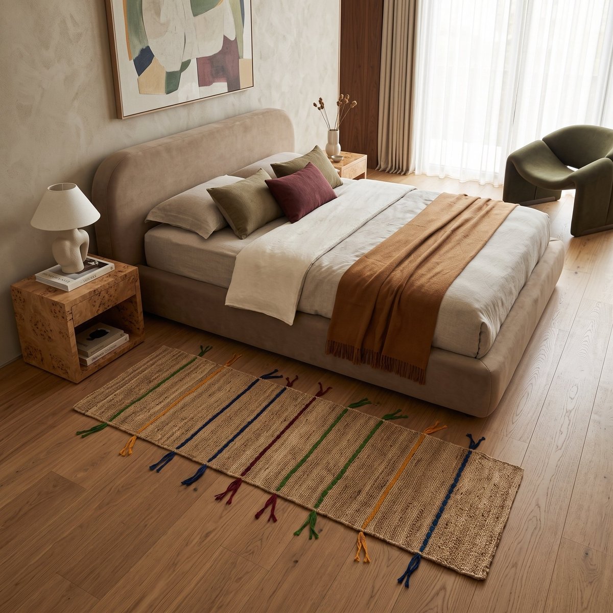 Tapis jute avec tresses en laine COLOR JUTE - style bohème multicolore, THE DECO FACTORY