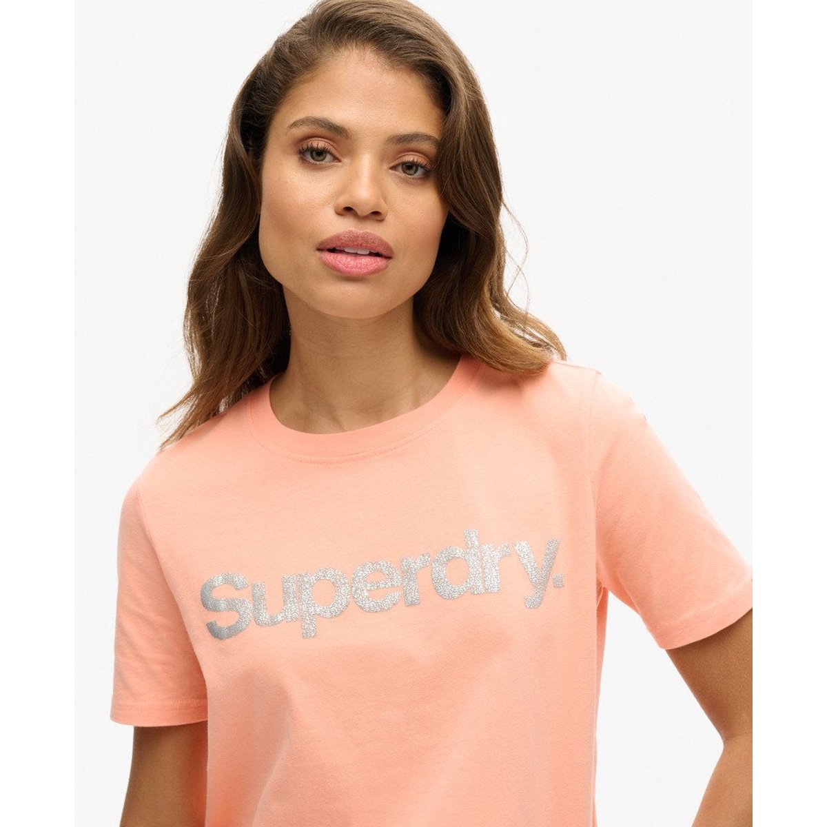 T-shirt Core à logo métallisé rose punch papaye, SUPERDRY