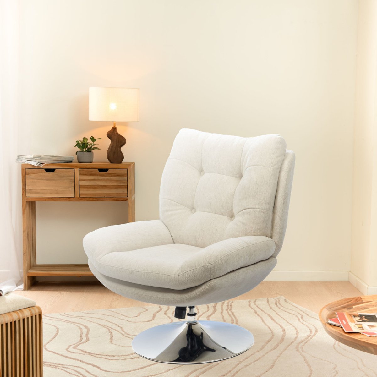 Fauteuil en tissu avec piètement chromé Magnum crème / ivoire, AMADEUS