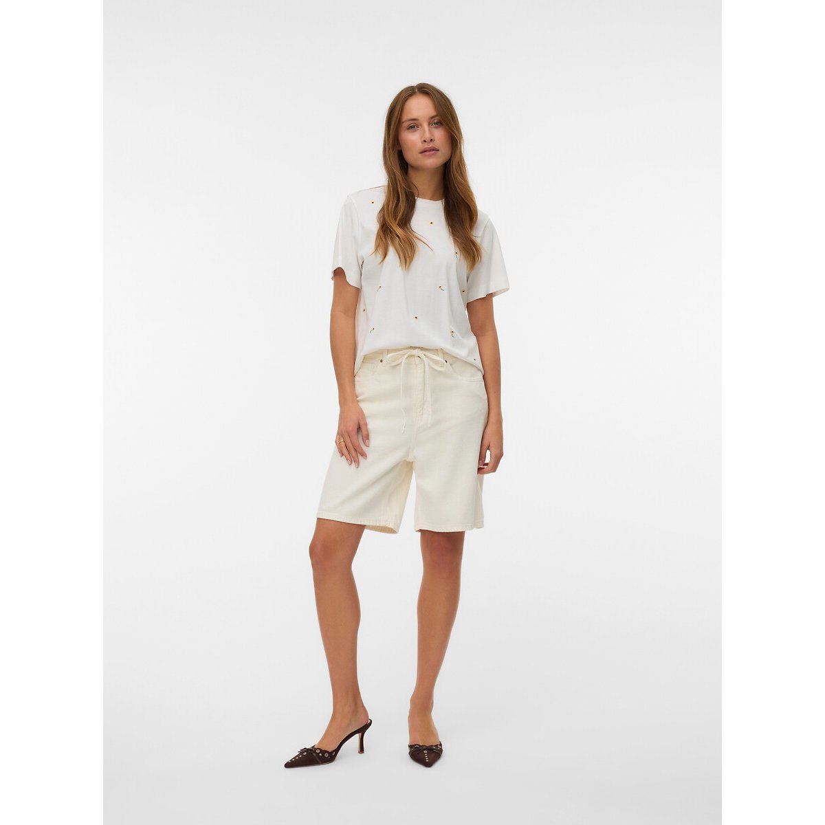 Floral Crew Neck Short Sleeve T-Shirt white, VERO MODA