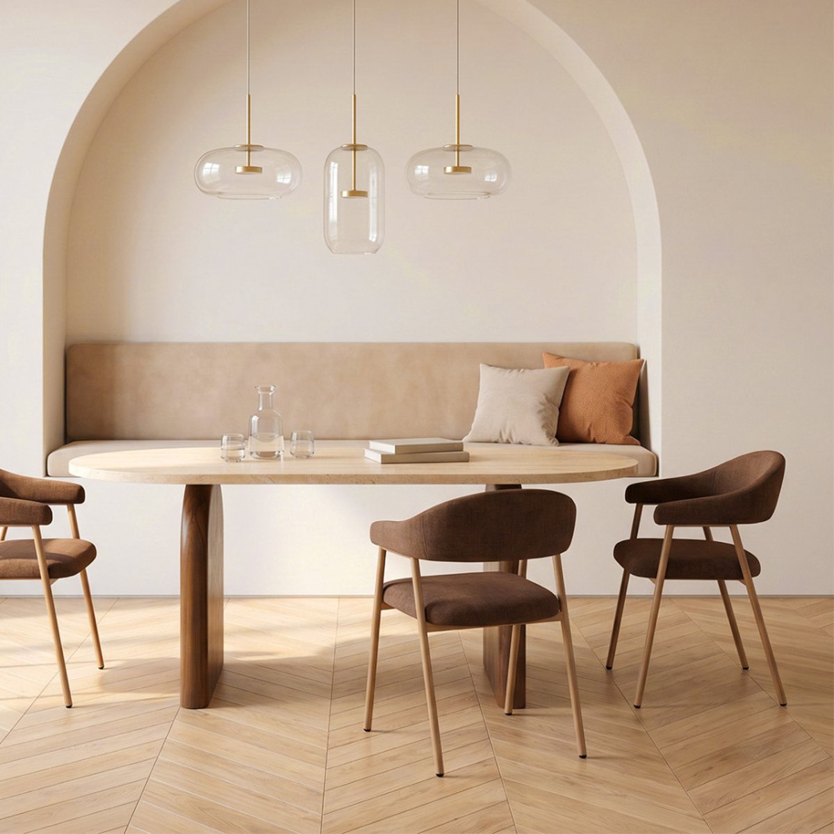 Table à manger 6 personnes effet travertin et bois- LIPALI beige, DRAWER