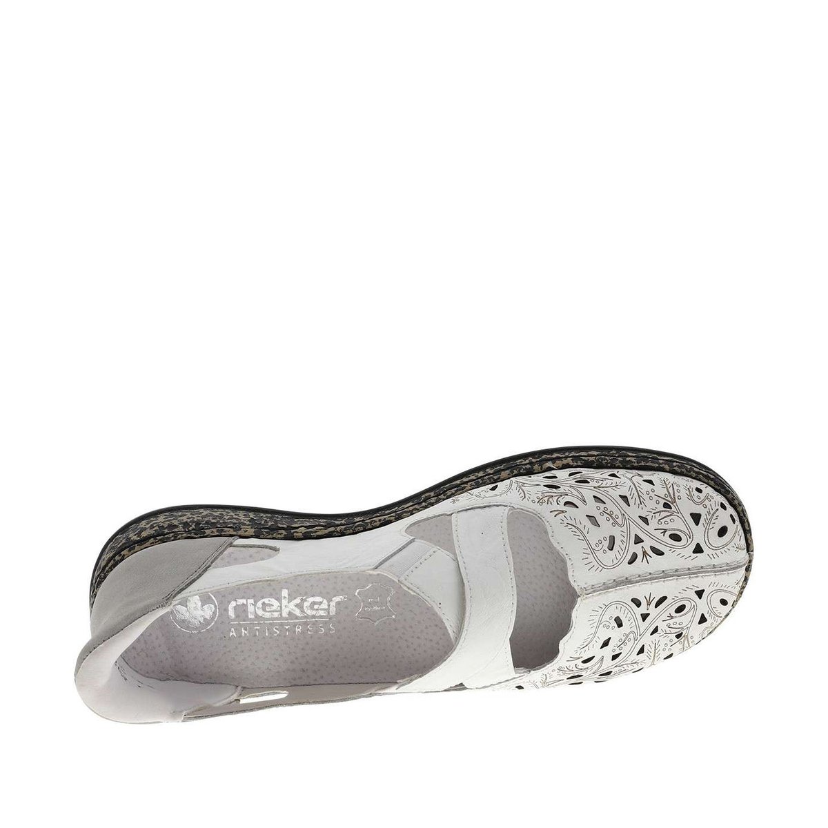 Ballerines emboitant en cuir blanches à talon plat avec des slip-on blanc, RIEKER