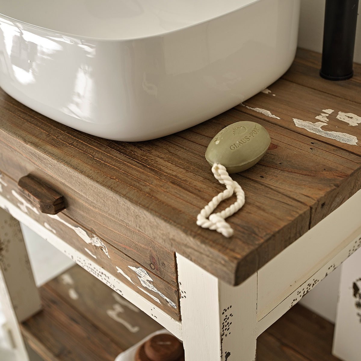 Meuble de salle de bain en bois recyclé 80 cm SEZANNE blanc, BERAH GETAH
