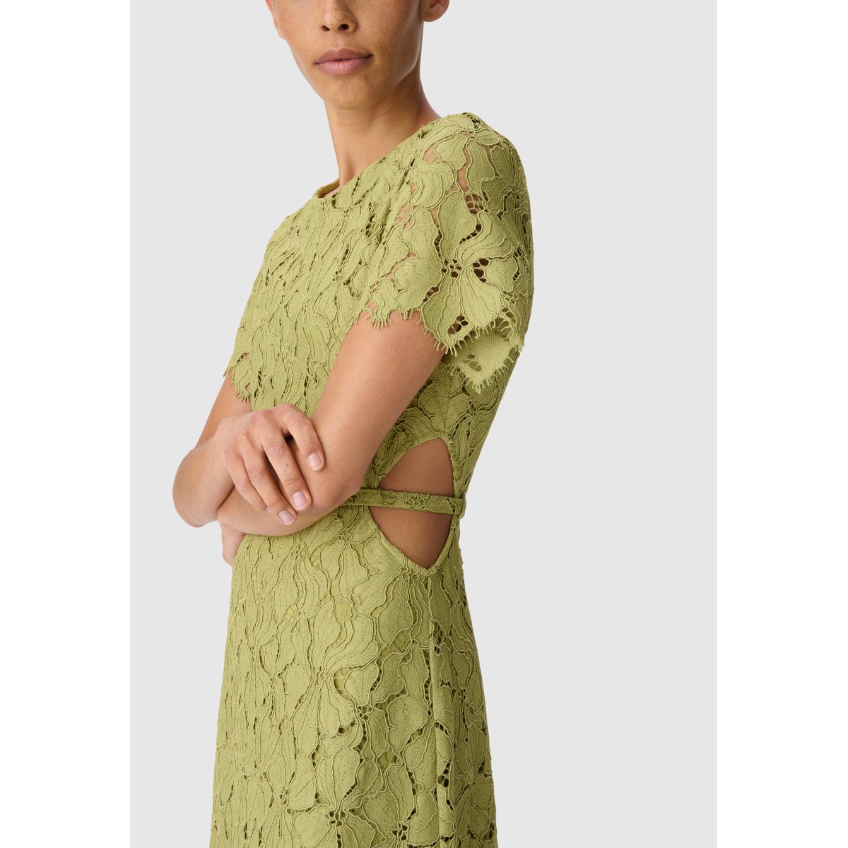 Robe broderie anglaise ouverture dos olive d'été, IKKS