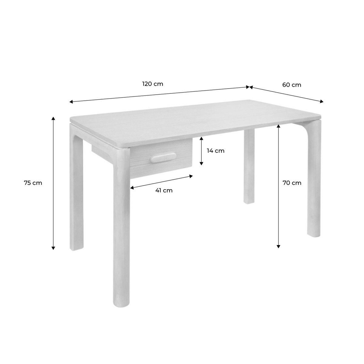 Bureau bois d'hévéa placage chêne 1 tiroir GARANCE noyer, SWEEEK