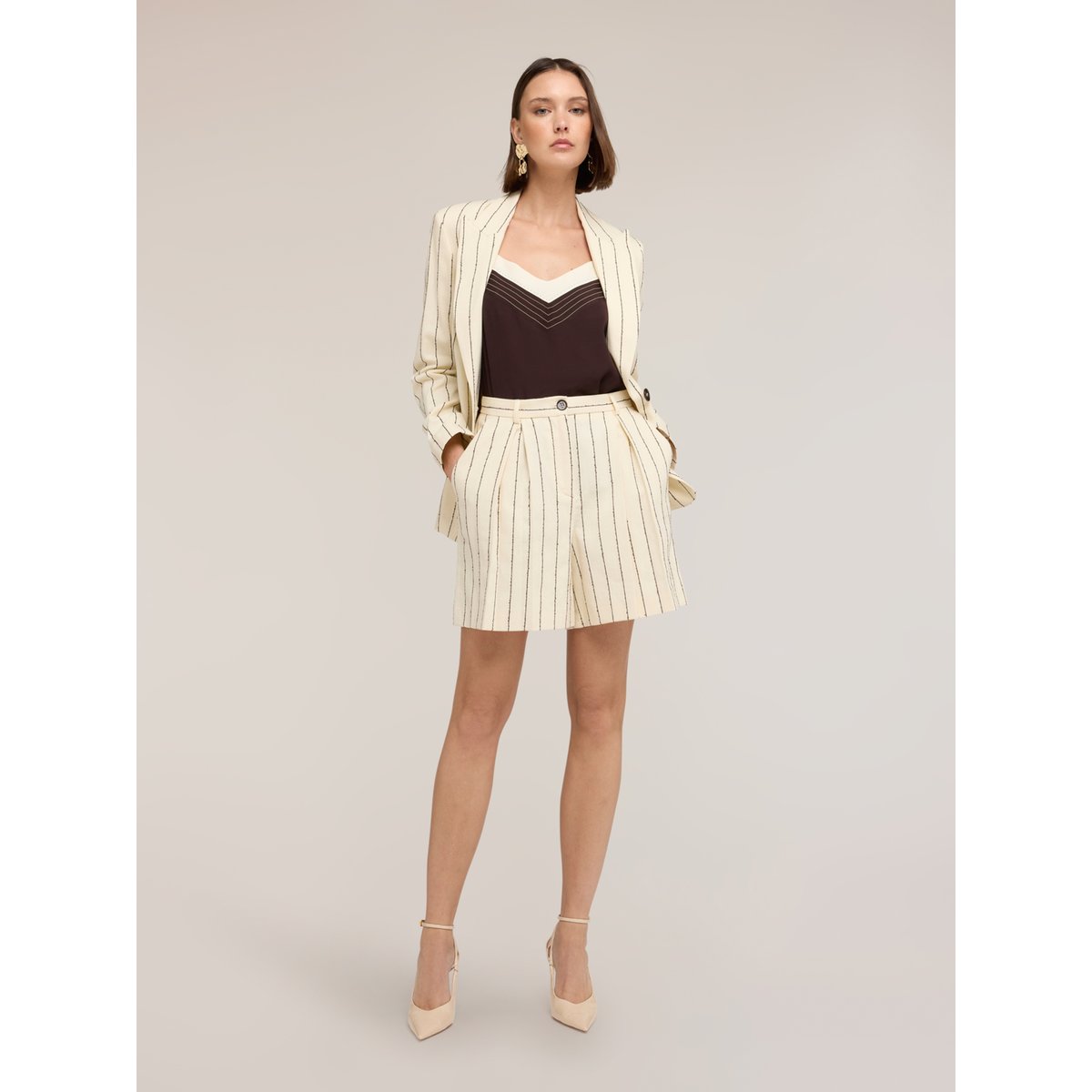 Short à rayures tennis The Tailoring Lab beige, MOTIVI
