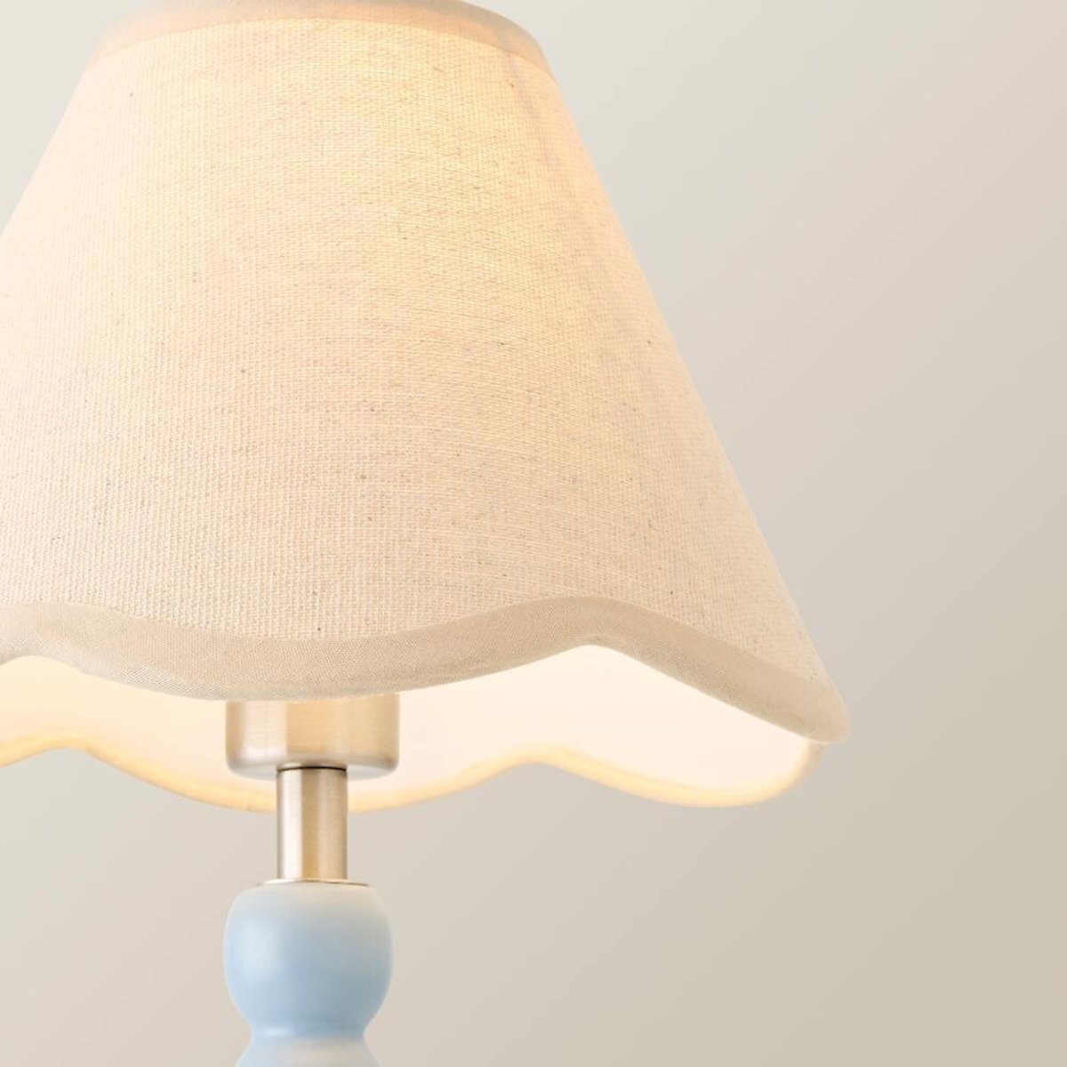Bobbie Painted Bobbin Rechargeable Table Lamp with Natural Scallop Shade blue, SO'HOME