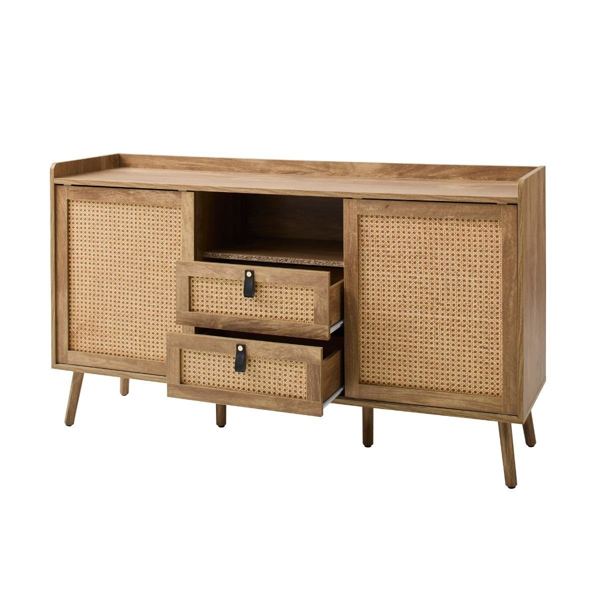 Buffet 2 tiroirs façades en rotin PALMO bois clair, CALICOSY