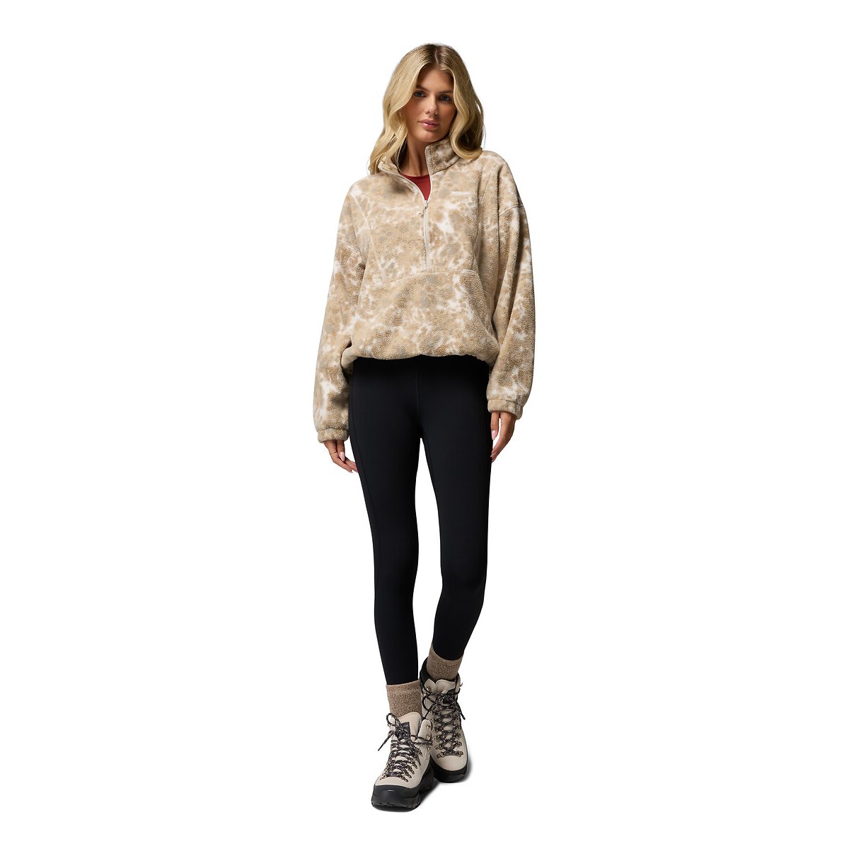 Felpa con cerniera fantasia beige, COLUMBIA