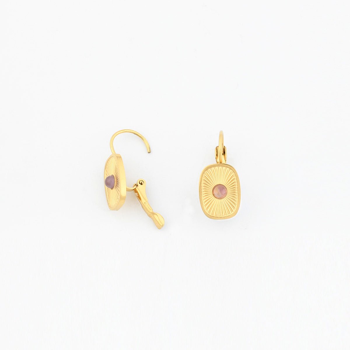Boucles d'oreilles dormeuses en acier inoxydable avec pierre d'améthyste violet, BALABOOSTE