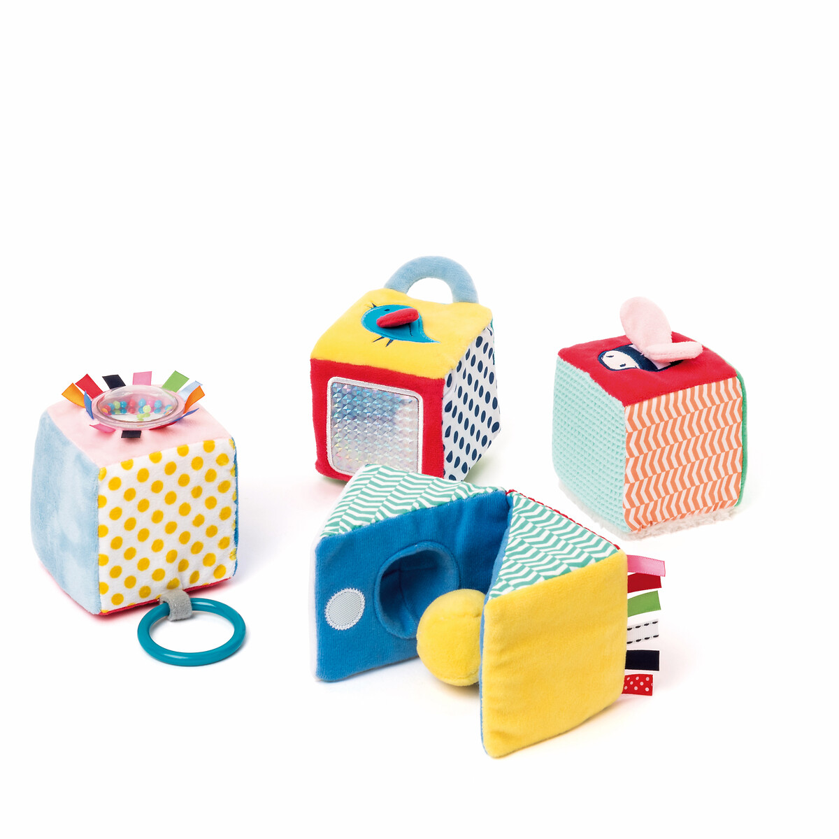 4 cubes d'éveil en tissu multicolore, OXYBUL