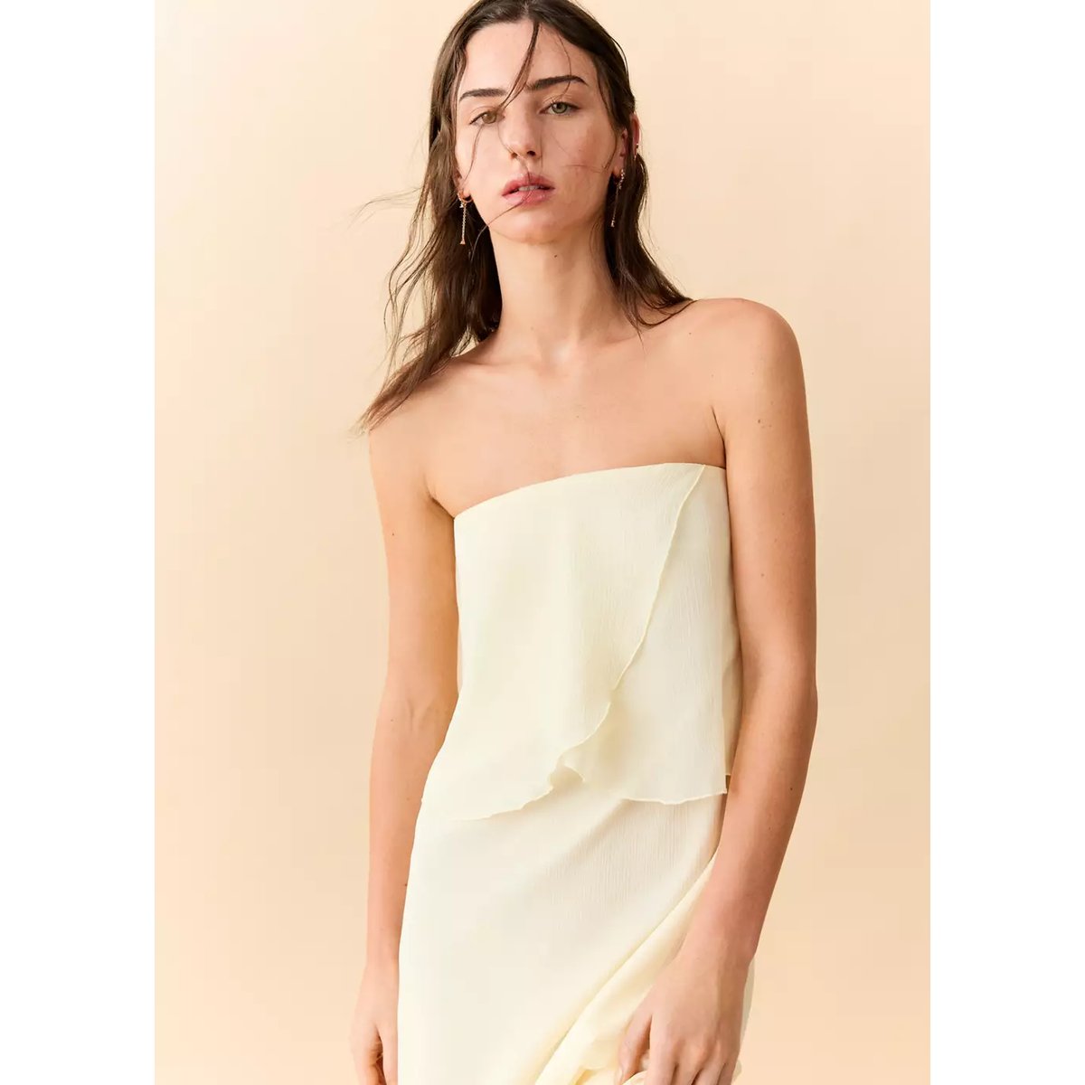 Robe bustier volant jaune, MANGO TEEN