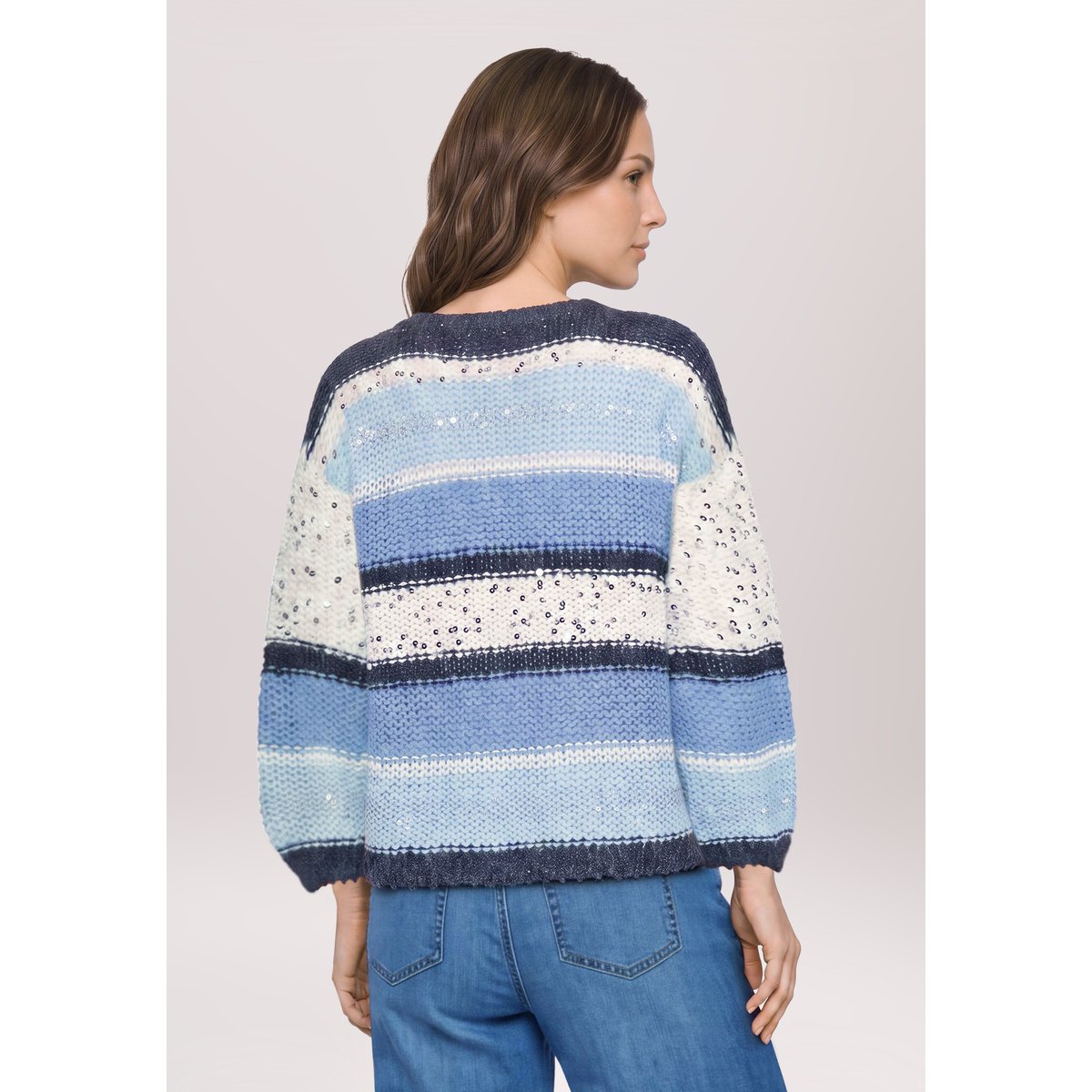 Pull-over en grosse maille à manches 3/4 patch blue/camel, BETTY BARCLAY