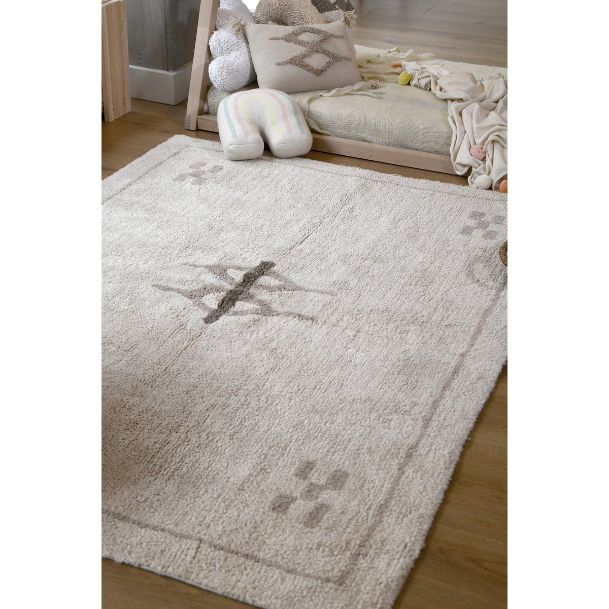 Tapis lavable en coton, RABAT marron, lin, beige, HAPPY DECOR KIDS
