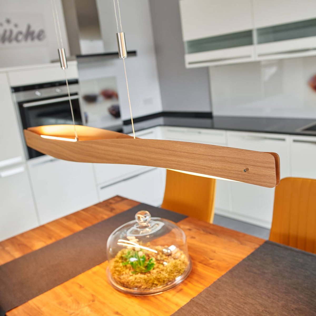 Suspension En Bois Design Led, Lian chêne naturel, nickel mat, LUCANDE