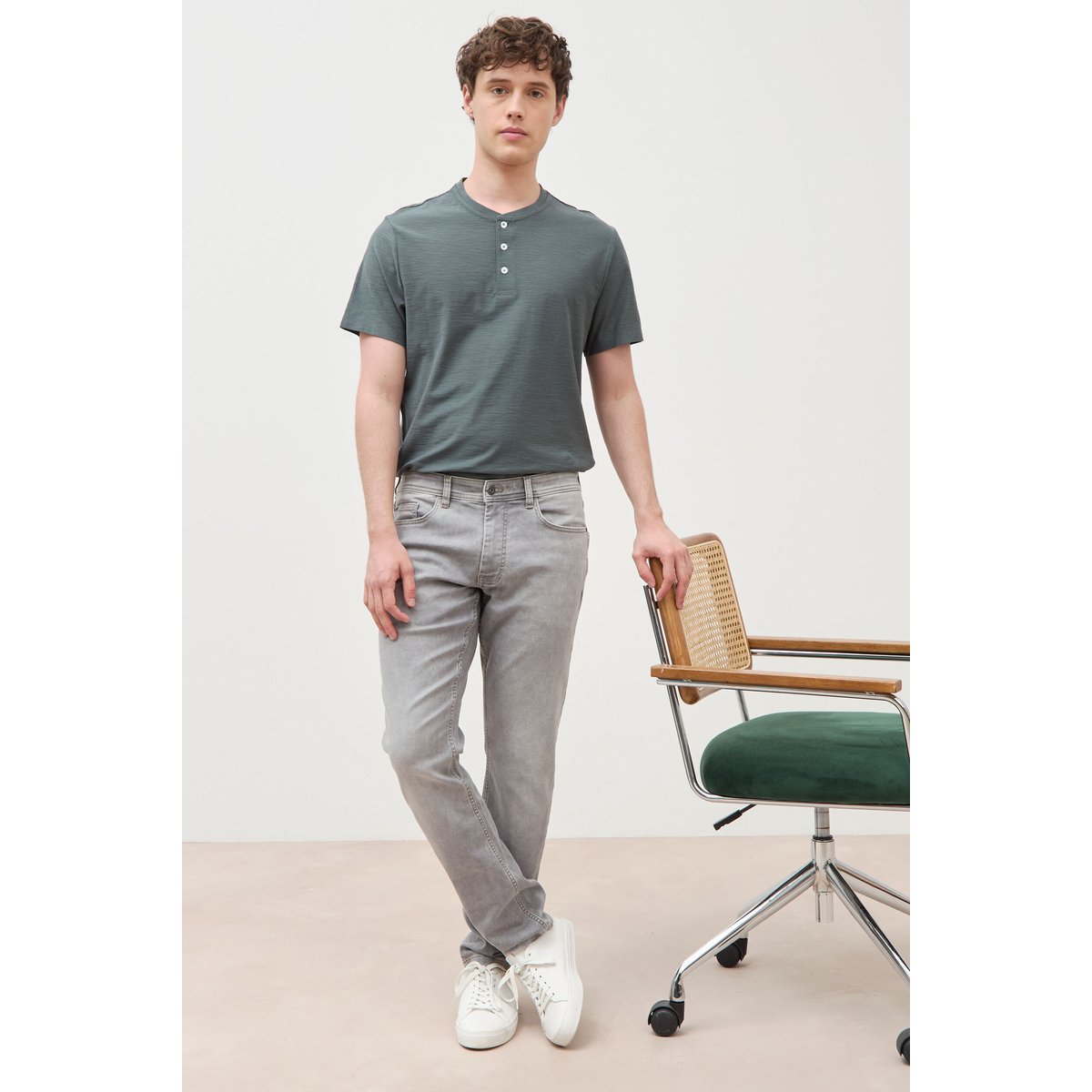Jeans slim longueur 32 denim gris, BONOBO