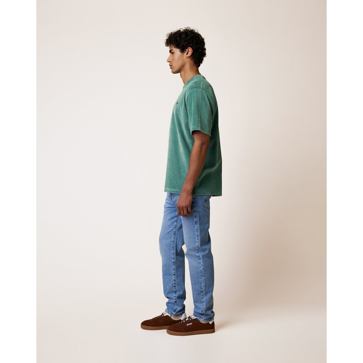 T-shirt en maille aspect velours vert clair grisé, FAGUO