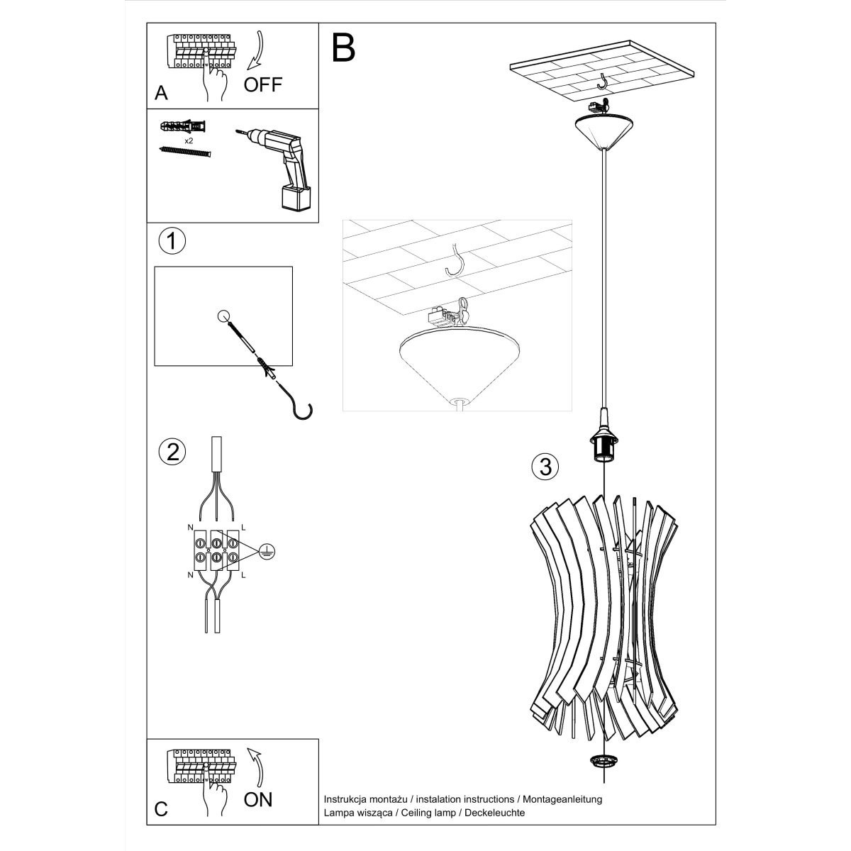 Suspension Bois Bois Naturel E27 1 Oriana marron, EDEN