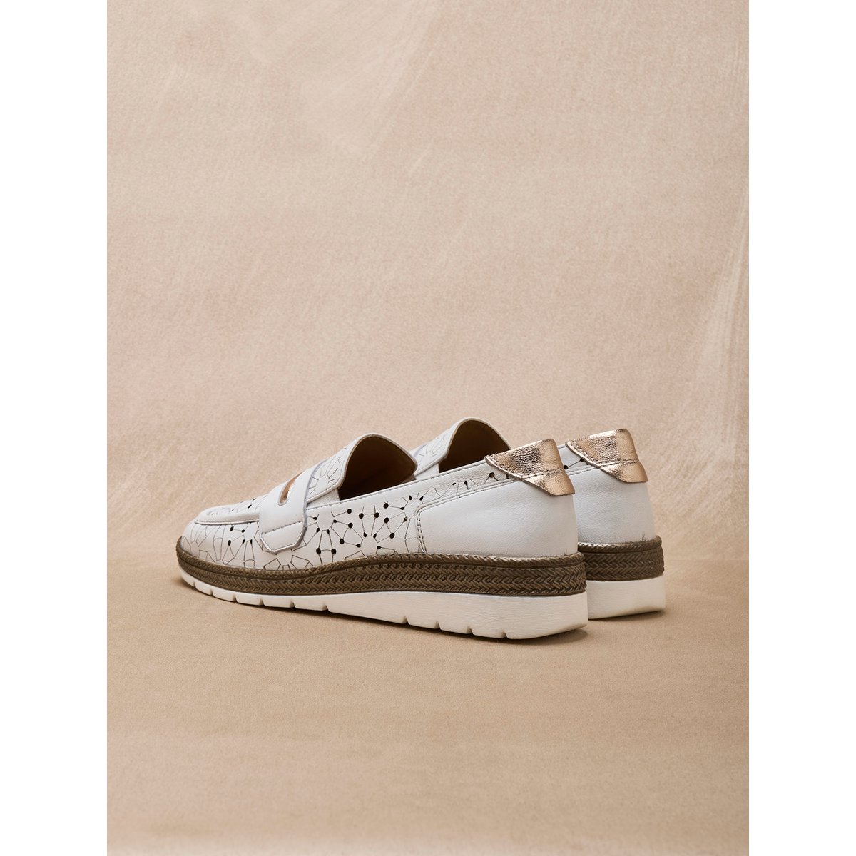 Mocassins cuir avec élastiques d'aisance blanc imprimé, PEDICONFORT